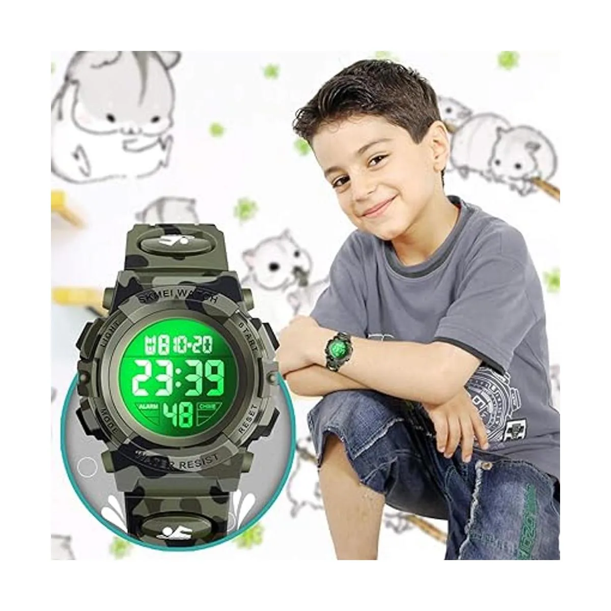 Dodosky Reloj impermeable multifuncional LED para niños_6