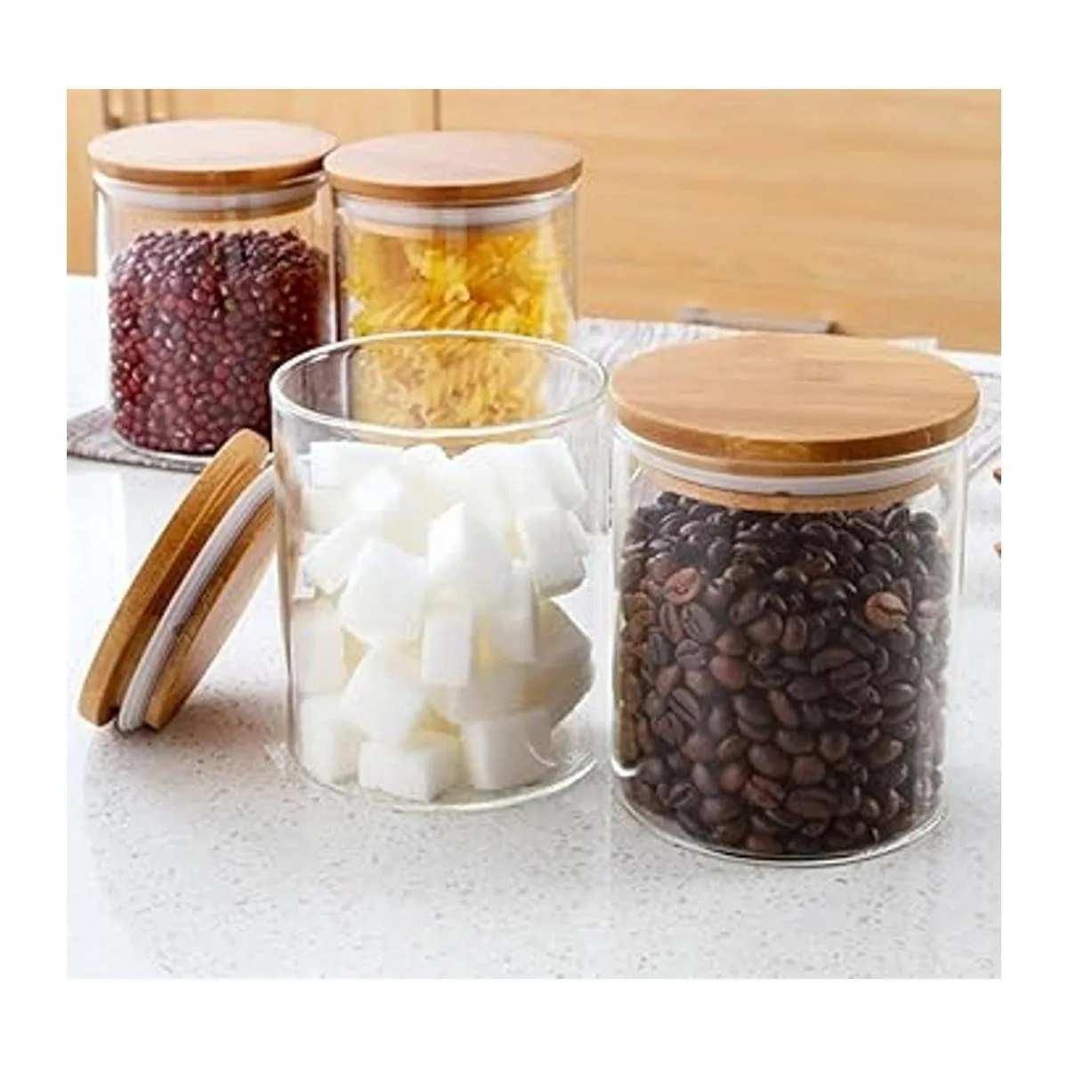 Lawei Paquete de 4 tarros de almacenamiento de vidrio con