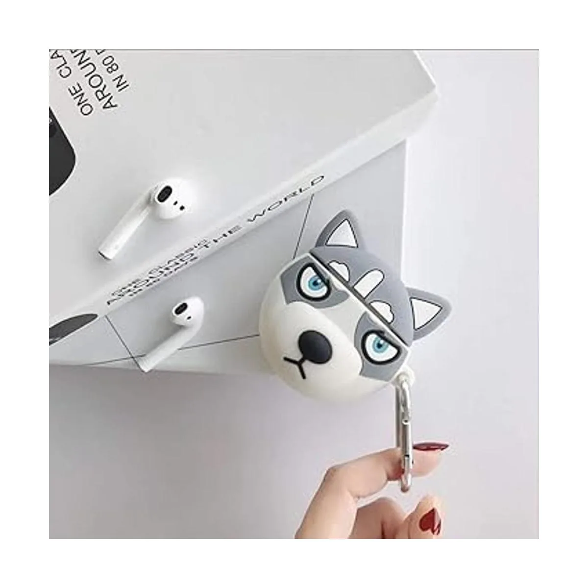 Creative Cute Husky Styling negro y gris con mosquetón_2