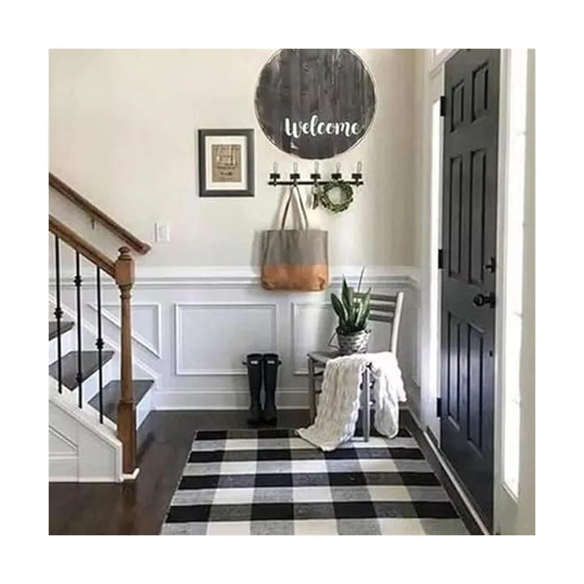 Buffalo Alfombra de algodón a cuadros en blanco y negro