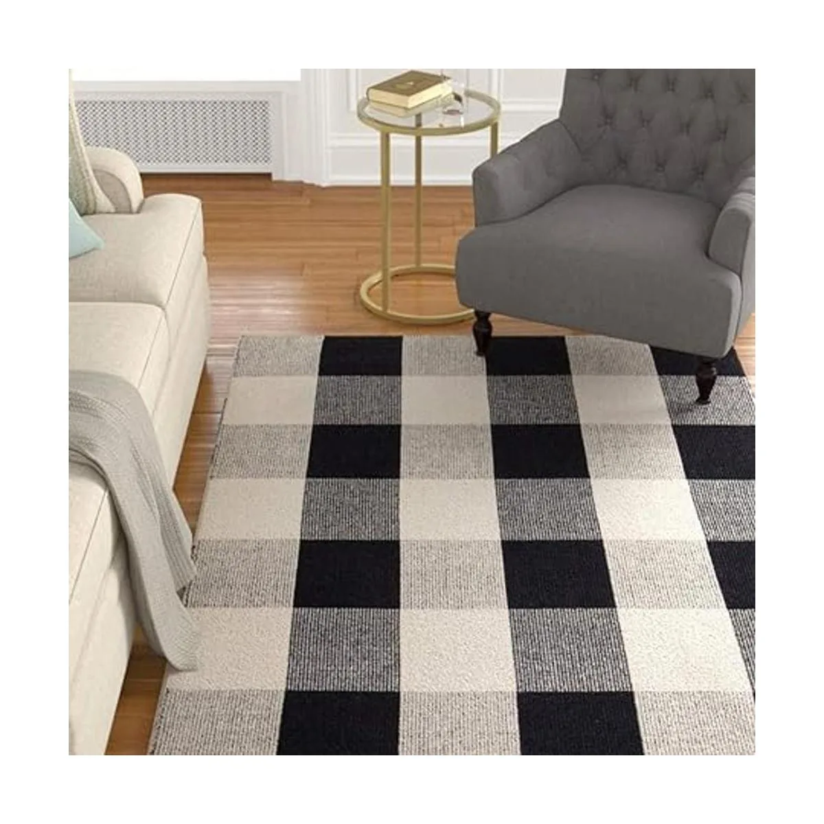 Buffalo Alfombra de algodón a cuadros en blanco y negro