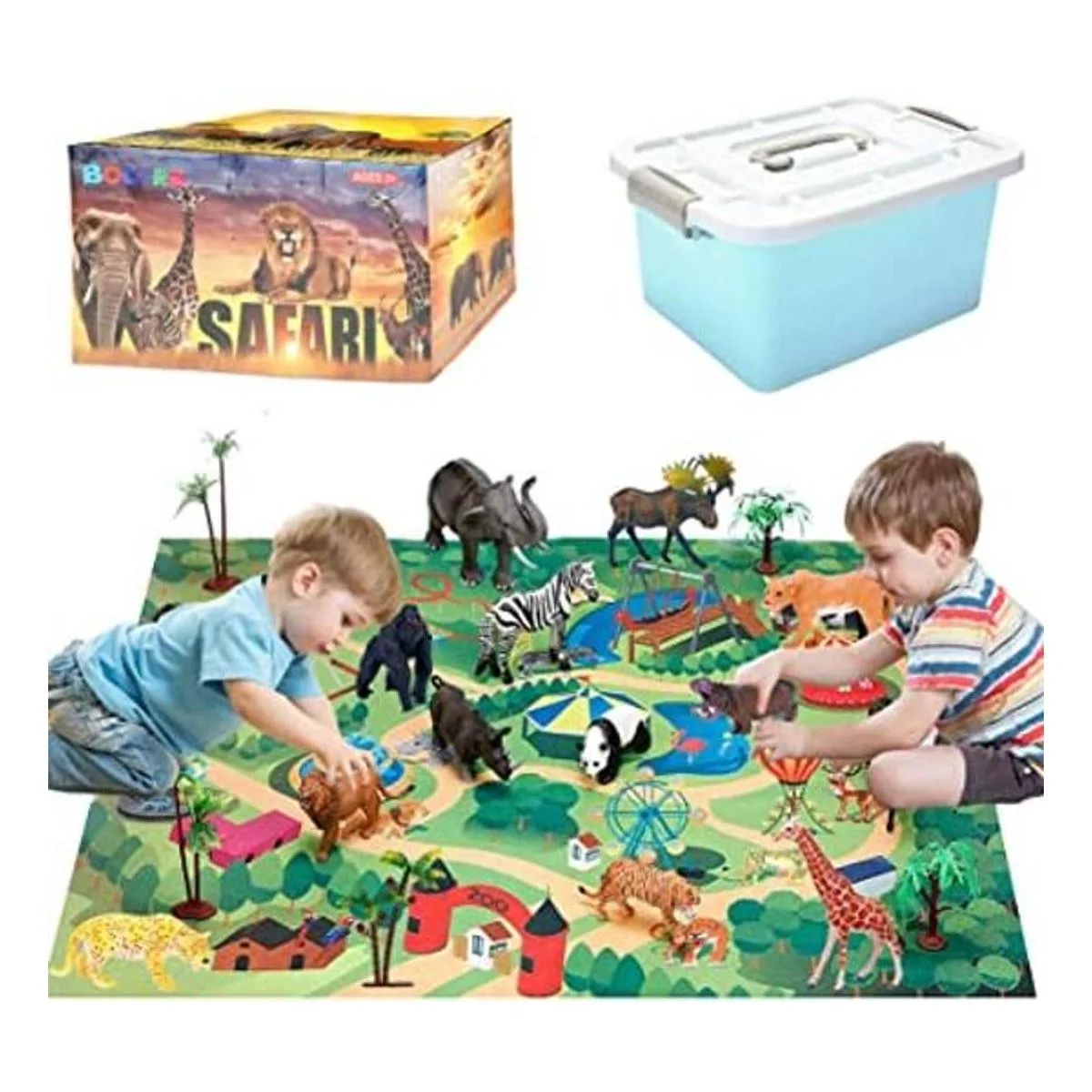 Figuras de animales de safari juguetes con alfombra de_1