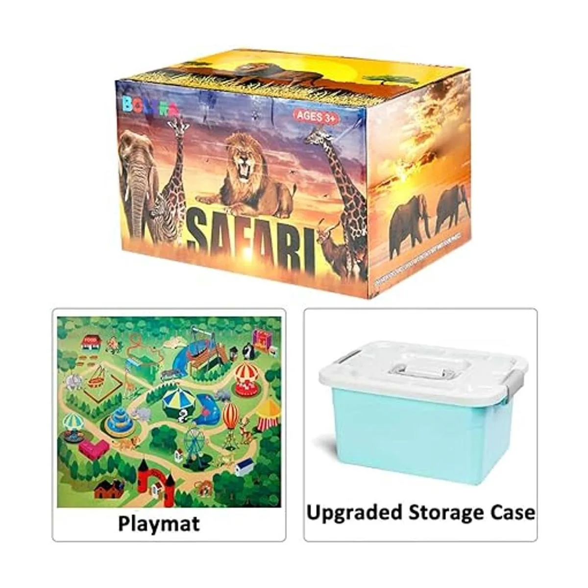 Figuras de animales de safari juguetes con alfombra de_2