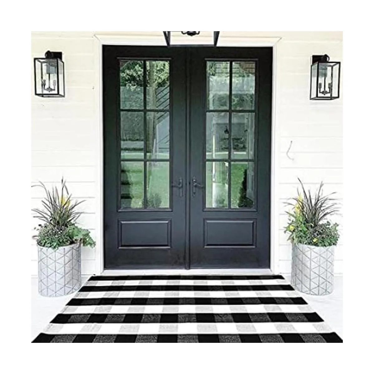 Buffalo Alfombra de algodón a cuadros en blanco y negro