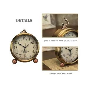 Maxspace Reloj de mesa de metal dorado retro vintage sin_2