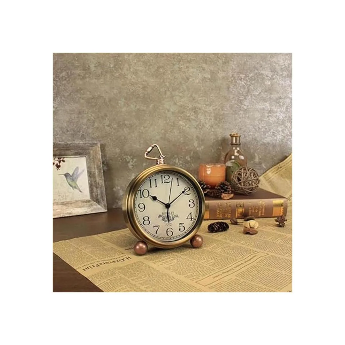 Maxspace Reloj de mesa de metal dorado retro vintage sin_3