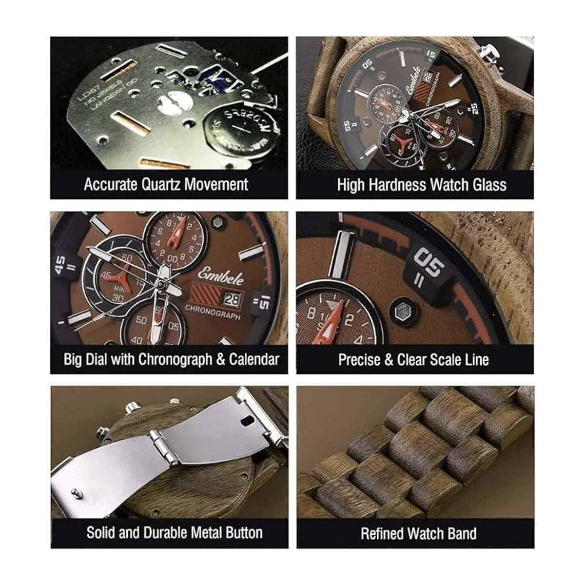 Emibele Reloj de madera para hombre elegante_5