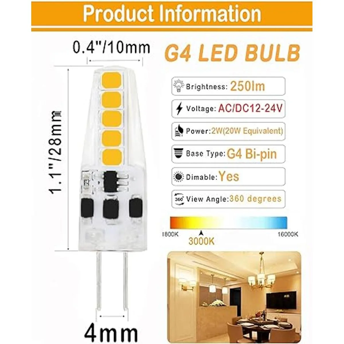 Lamsky Bombilla LED G4 con base de dos pines CA 12 V 24_2