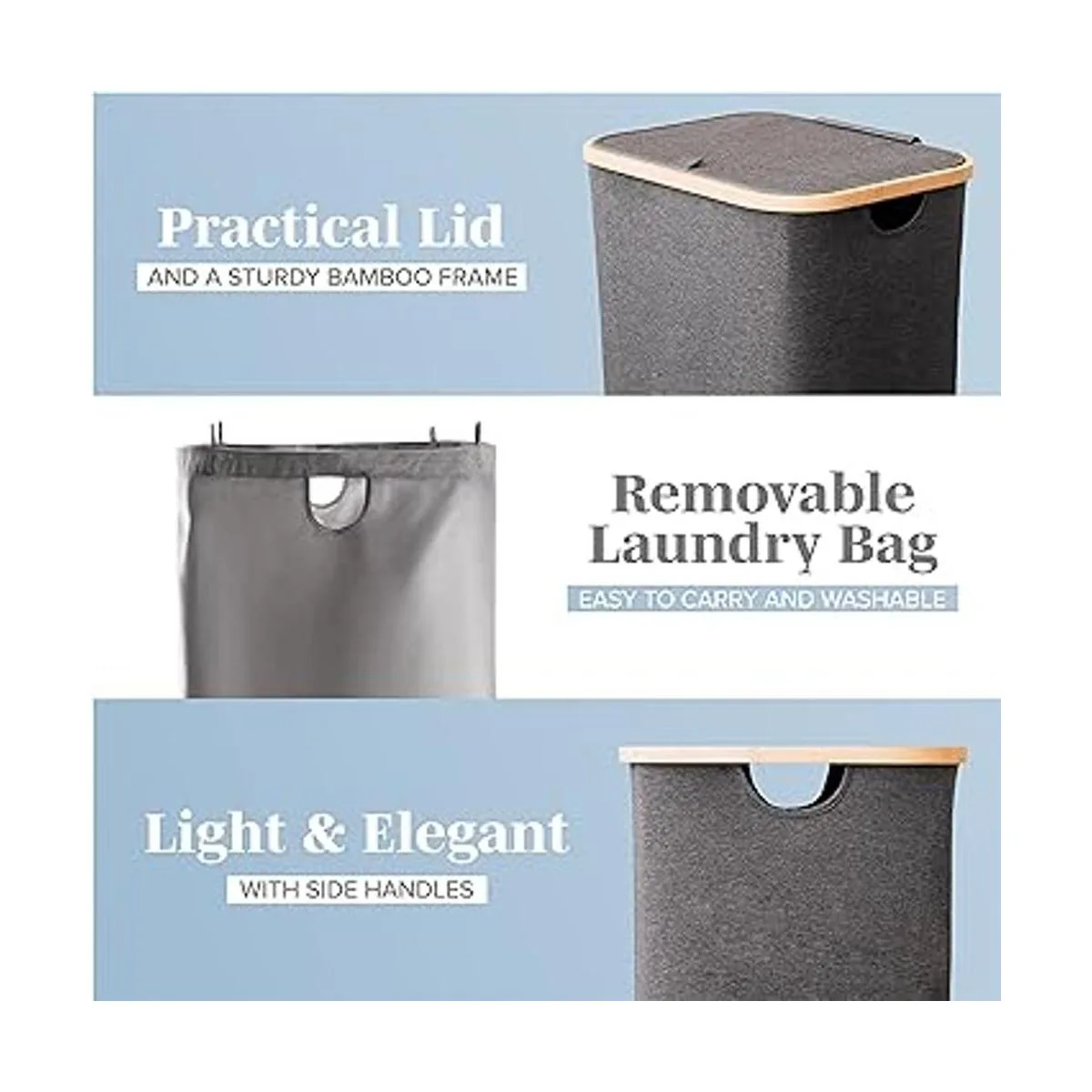 Lonbet Canastas de lavandería grises con tapa tamaño_2
