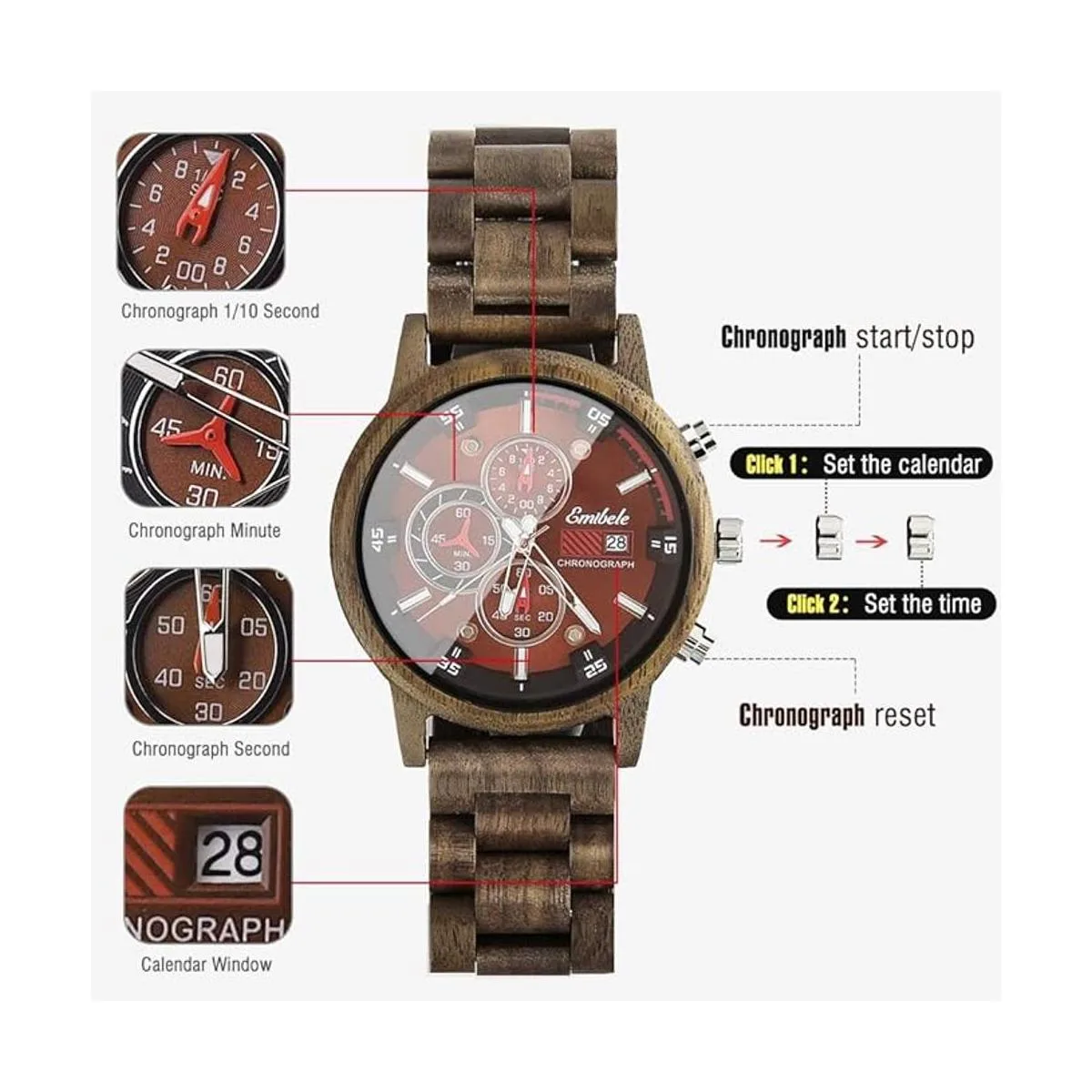 Emibele Reloj de madera para hombre elegante_3