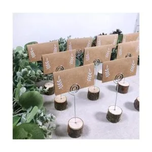 30 soportes de madera rústica para tarjetas con alambre de