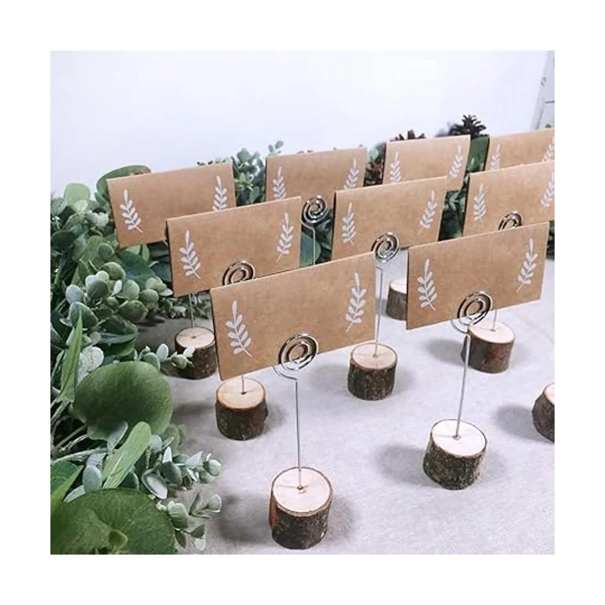 30 soportes de madera rústica para tarjetas con alambre de