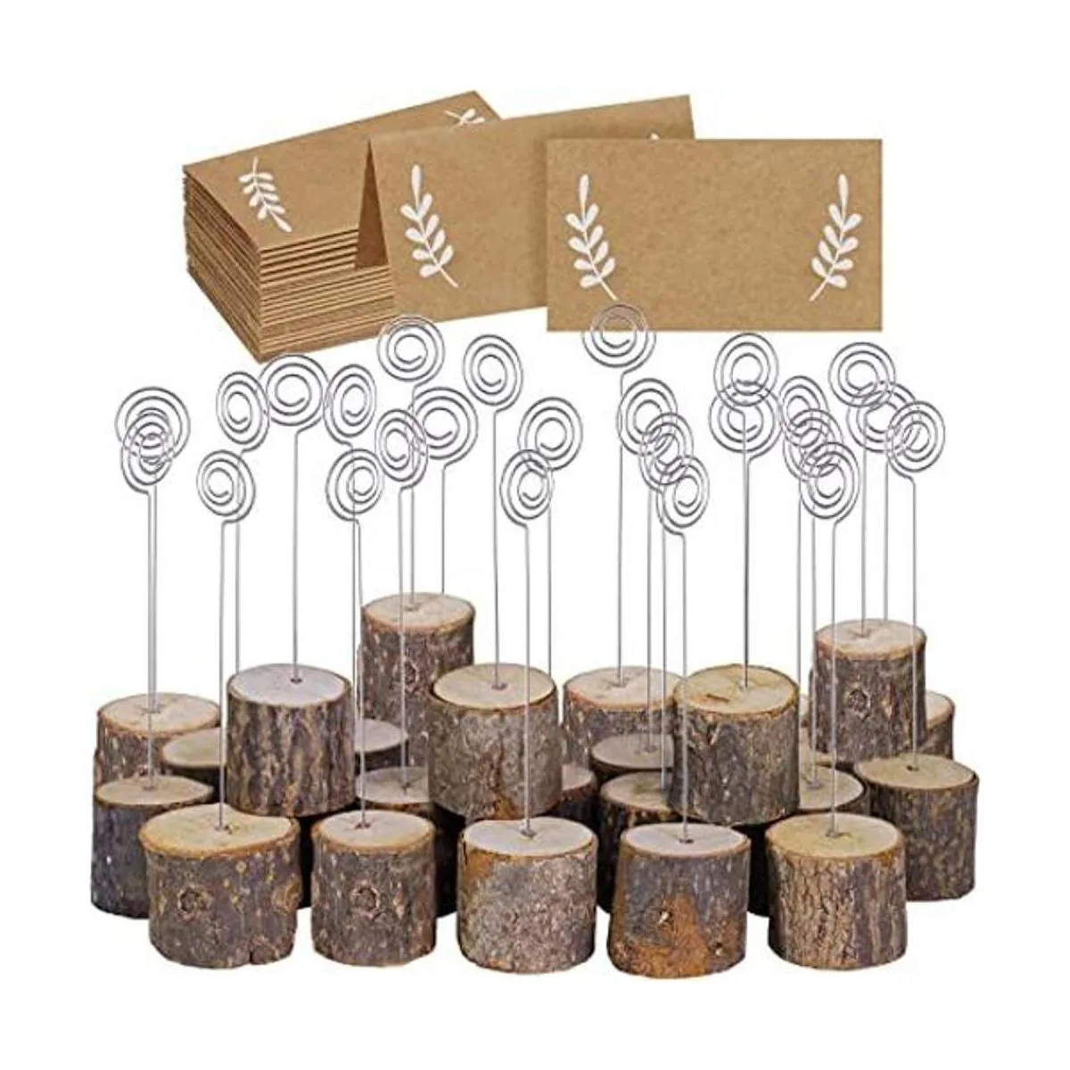 30 soportes de madera rústica para tarjetas con alambre de