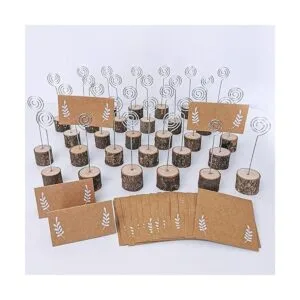 30 soportes de madera rústica para tarjetas con alambre de