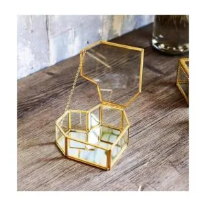 Caja de joyería de cristal dorado con forma de corazón