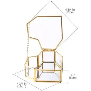 Caja de joyería de cristal dorado con forma de corazón