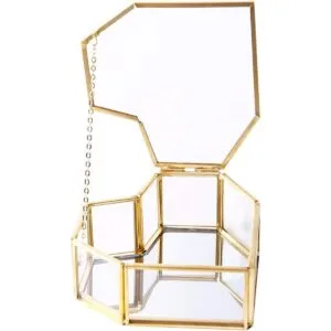 Caja de joyería de cristal dorado con forma de corazón