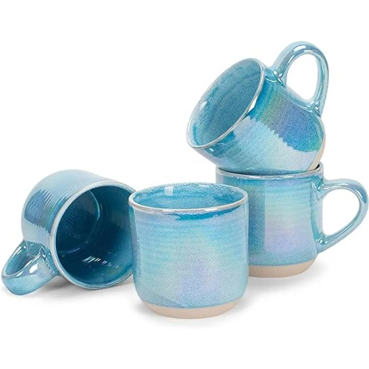 Juego de 4 tazas de café de cerámica iridiscente azul_1
