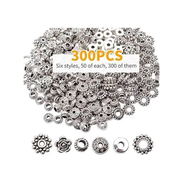 300 piezas de aleación de plata envejecida cuentas