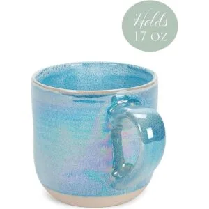 Juego de 4 tazas de café de cerámica iridiscente azul_3