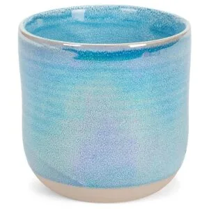 Juego de 4 tazas de café de cerámica iridiscente azul_5