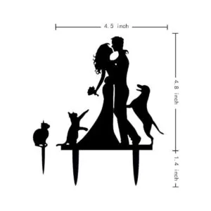 Besando novia y novio con gato y perro silueta boda_2