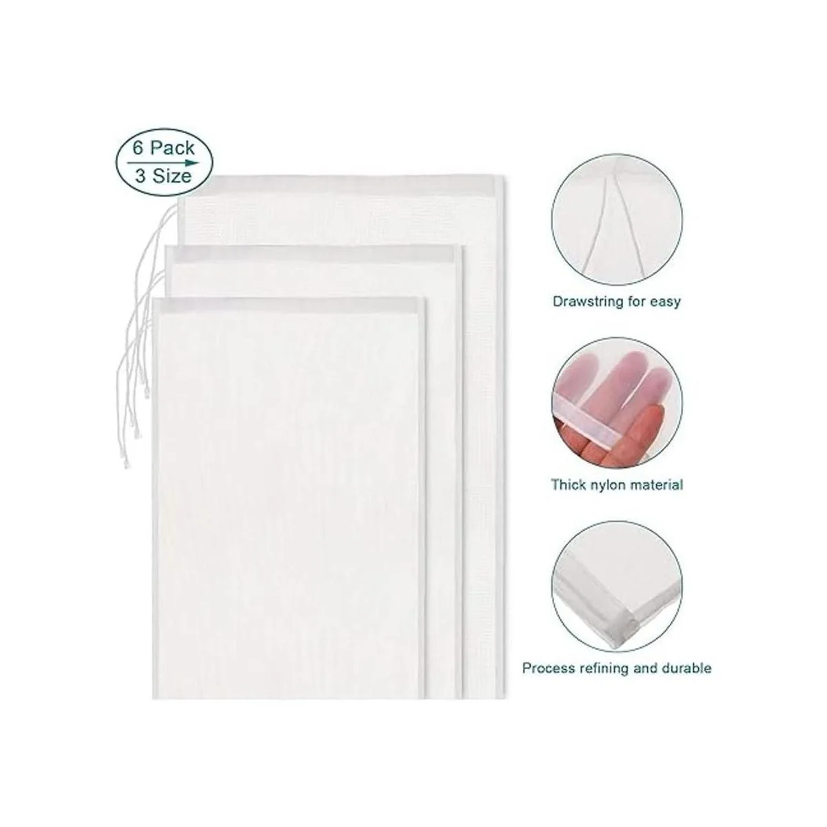 6 paquetes de bolsas reutilizables de malla fina de nailon