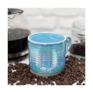 Juego de 4 tazas de café de cerámica iridiscente azul_6