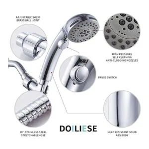 DOILIESE Alcachofa de ducha de alta presión de 6 ajustes
