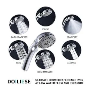 DOILIESE Alcachofa de ducha de alta presión de 6 ajustes