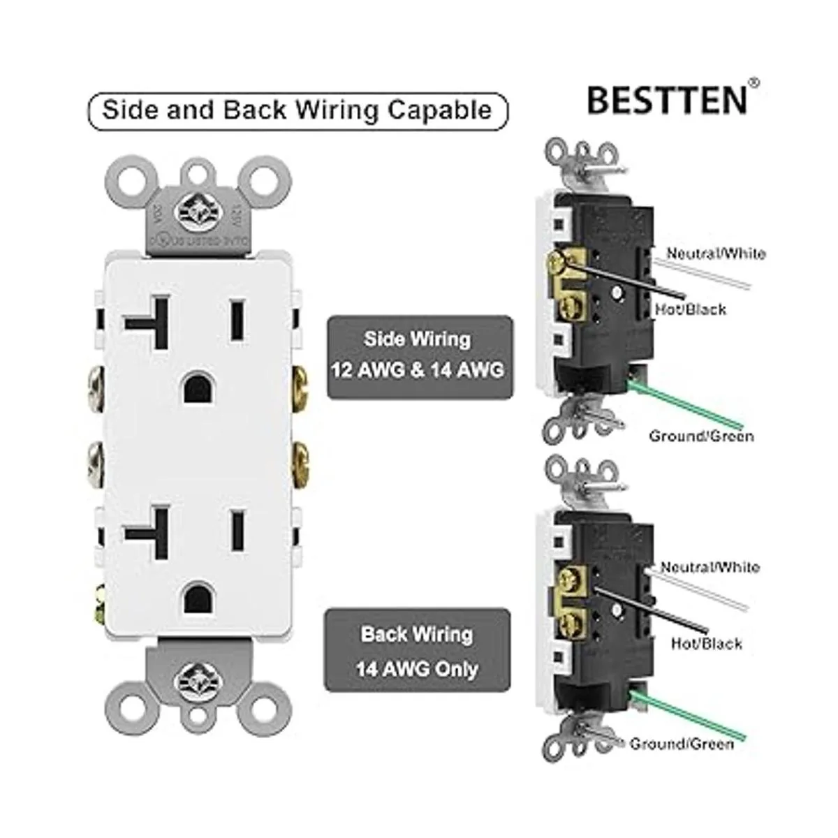 BESTTEN Receptáculo decorativo de 20 amperios toma de_3