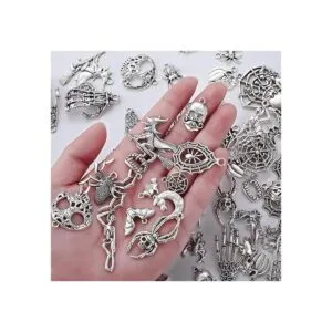 80 dijes de Halloween colgantes de plata antigua