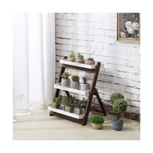 MyGift Soporte de estante de 3 niveles de madera marrón