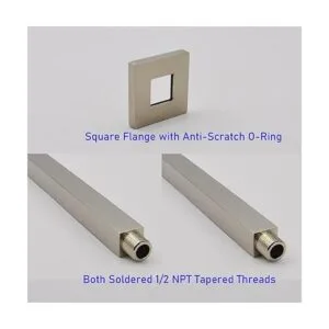 Aquaiaw Brazo de ducha cuadrado y brida de junta tórica