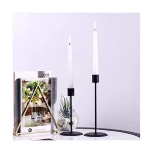 Portavelas de metal negro para velas cónicas mesa