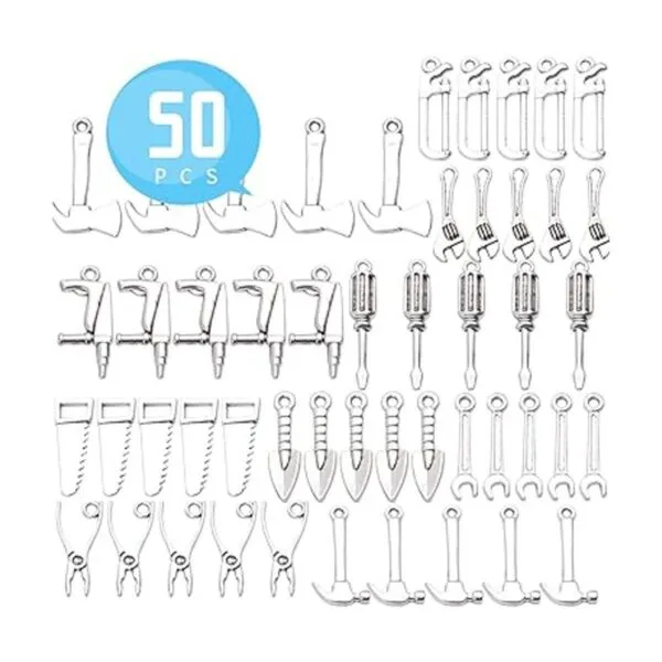 50 piezas de dijes de herramientas 3D mezclados colección