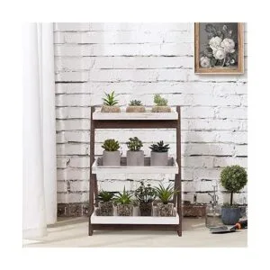 MyGift Soporte de estante de 3 niveles de madera marrón