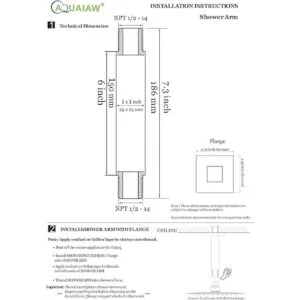 Aquaiaw Brazo de ducha cuadrado y brida de junta tórica