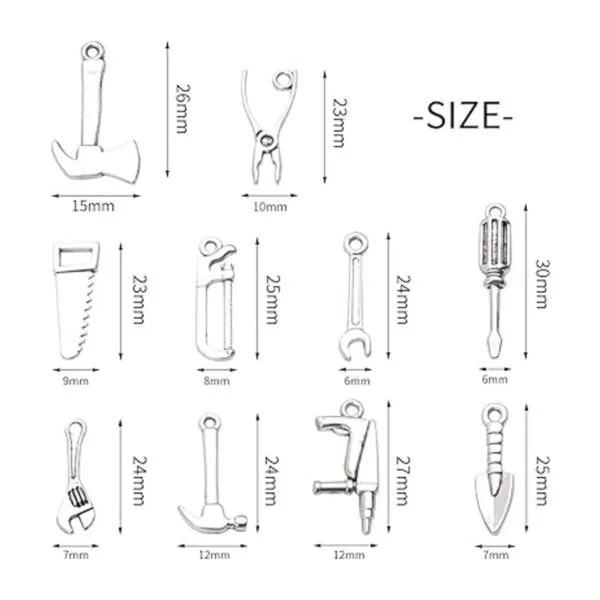 50 piezas de dijes de herramientas 3D mezclados colección