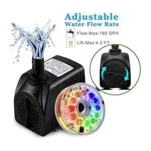 PULACO Bomba de fuente sumergible de 10 vatios y 160 GPH_2