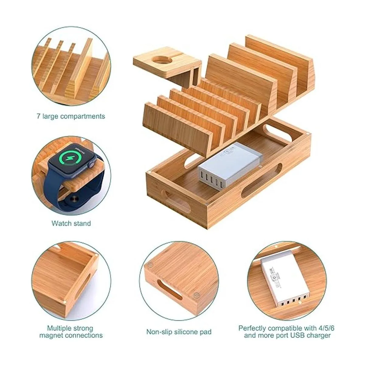 Pezin Hulin Soporte de estación de carga de bambú con_2