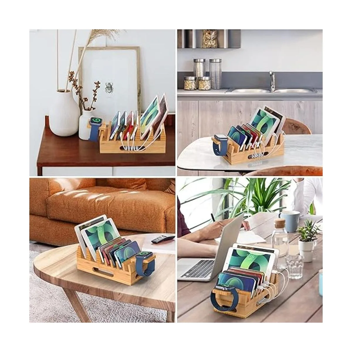 Pezin Hulin Soporte de estación de carga de bambú con_5