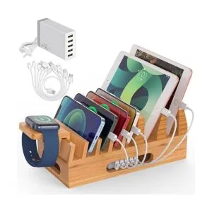 Pezin Hulin Soporte de estación de carga de bambú con_1