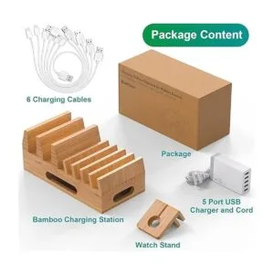 Pezin Hulin Soporte de estación de carga de bambú con_3