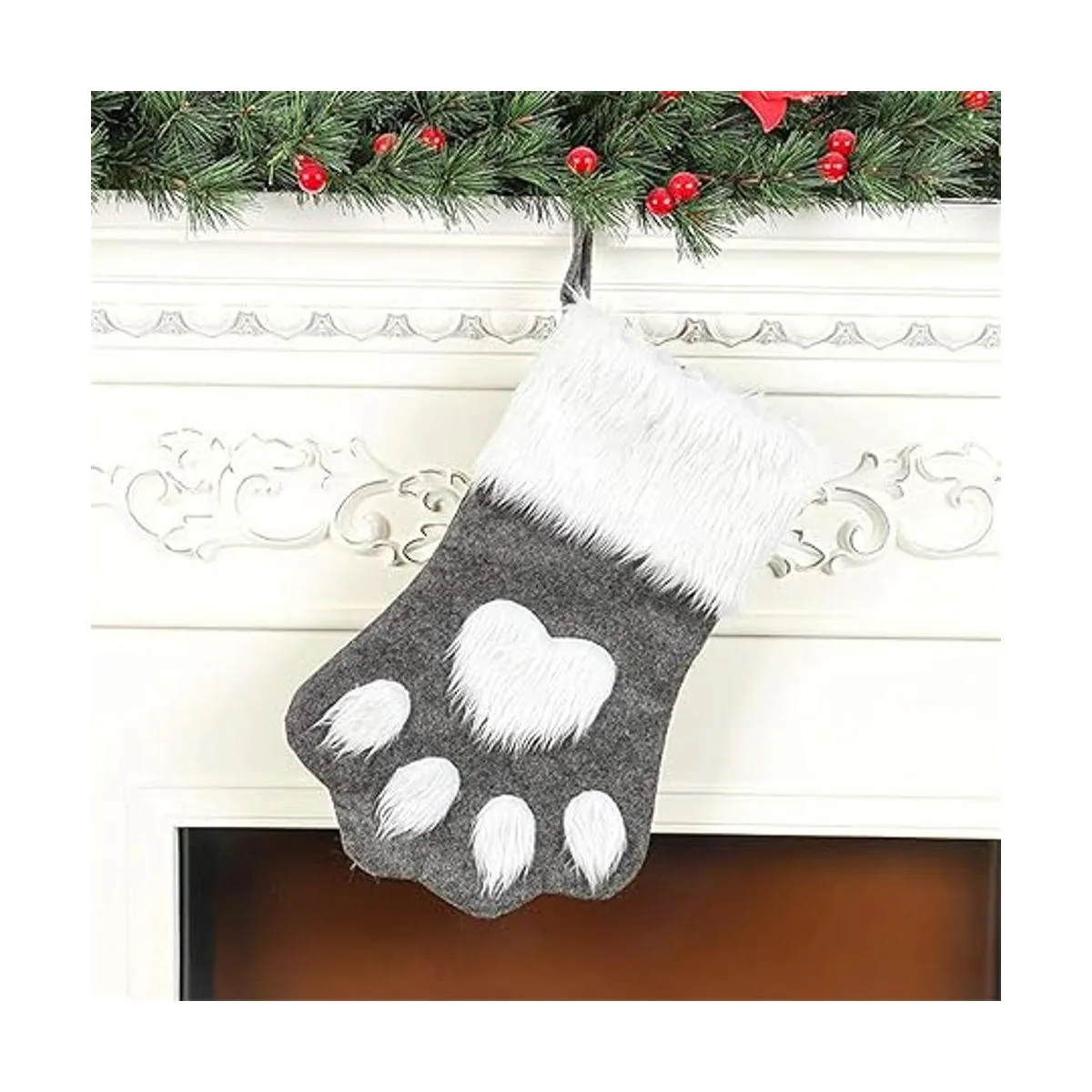 SherryDC Calcetines de Navidad con diseño de pata de gato_2