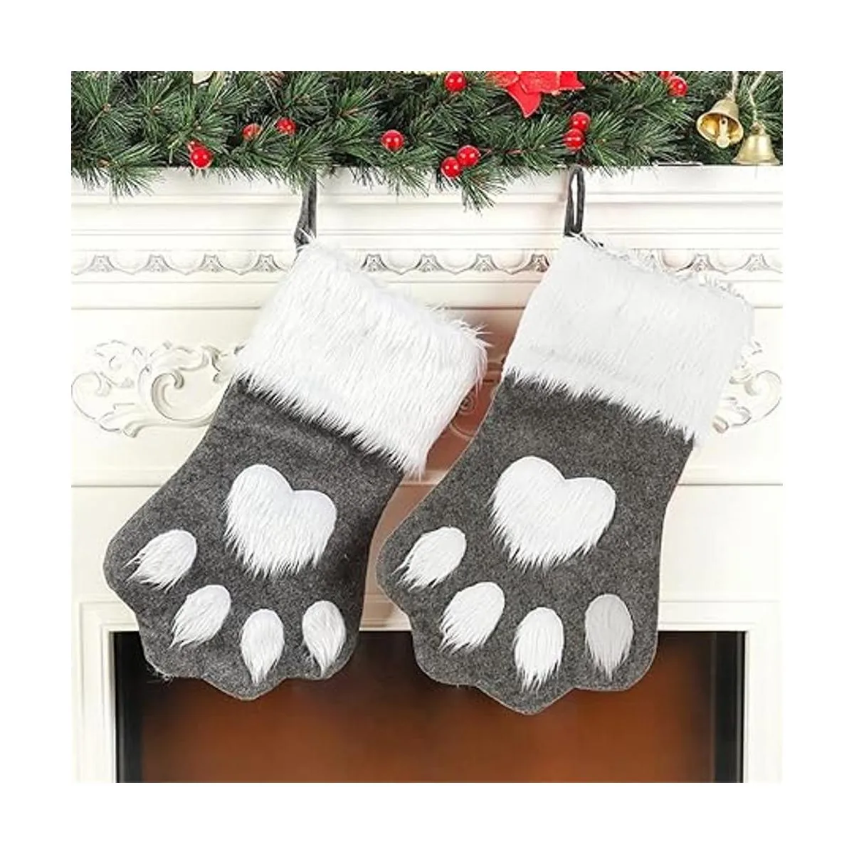 SherryDC Calcetines de Navidad con diseño de pata de gato_4