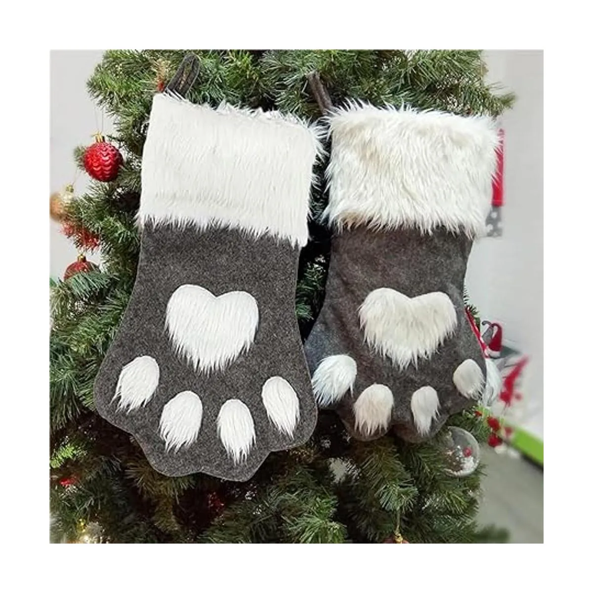 SherryDC Calcetines de Navidad con diseño de pata de gato_5