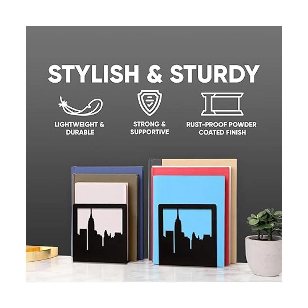 NYC Skyline Sujetalibros negros para libros pesados_2