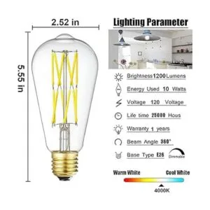 LEOOLS Bombilla LED Edison regulable de 10 W equivalente