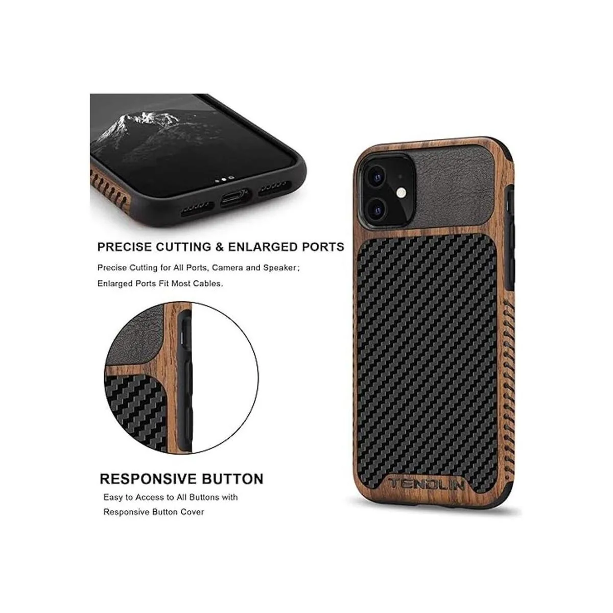 TENDLIN Funda compatible con iPhone 11 de grano de madera_5